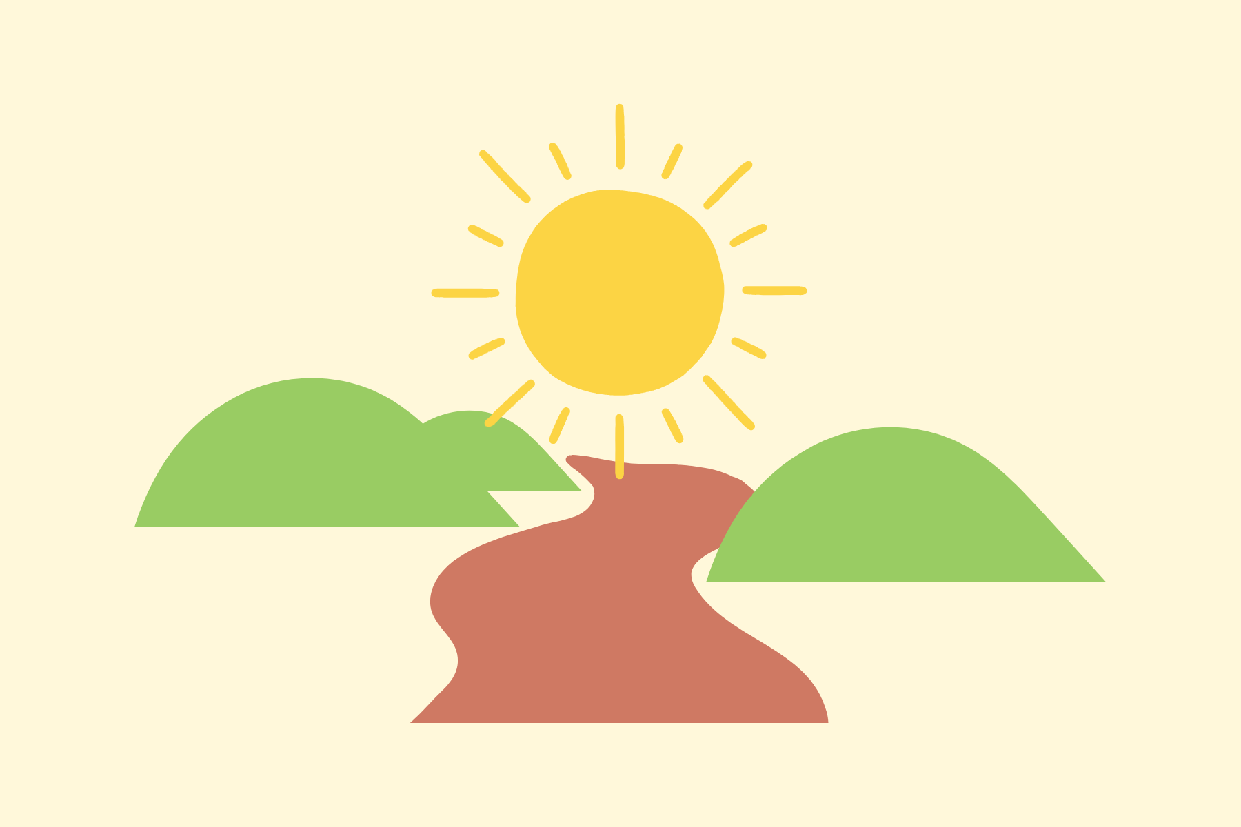the PATH study logo, a hilly, green landscape with a brown road through the middle and a large yellow sun above the road